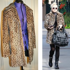 90's fuzzy faux fur leopard trench jacket coat